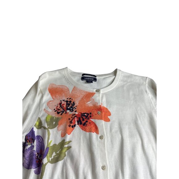 Lands End Floral Print Cardigan Sweater Womens Size L Supima Cotton - Picture 2 of 6